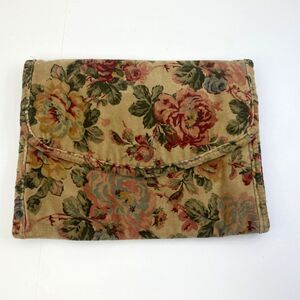 Vintage 40s Floral Velvet Clutch Handbag Snap Pocket Boho Romantic Wedding Retro